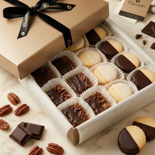 50-Piece Classic Mix Large Gift Box-50-piece_classic_edit_LG-Family and group size - our signature mix gift boxes filled with a selection of Shortbread cookies and Heavenly Pecan Bars-classic mix,gift box,group,large,pecan bars,shortbread,updated 2026-toronto-gifting-churchills-fine-gourmet-gifts