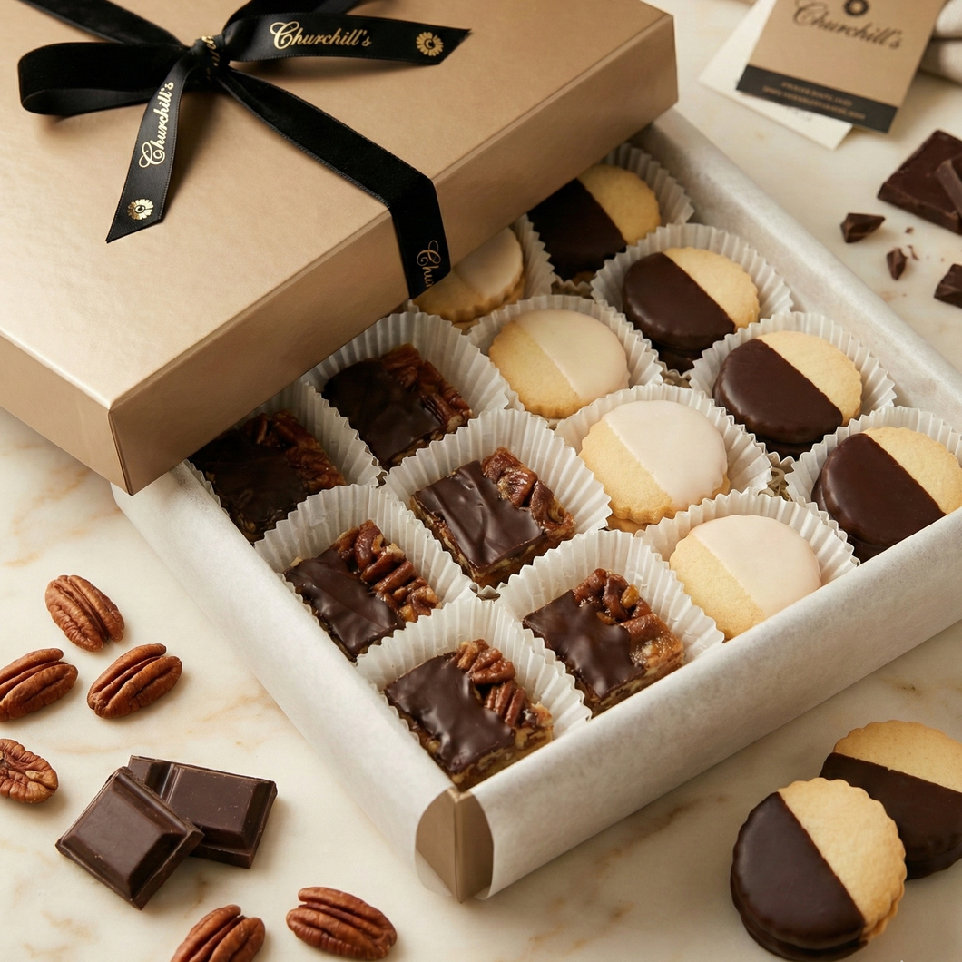 50-Piece Classic Mix Large Gift Box-50-piece_classic_edit_LG-Family and group size - our signature mix gift boxes filled with a selection of Shortbread cookies and Heavenly Pecan Bars-classic mix,gift box,group,large,pecan bars,shortbread,updated 2026-toronto-gifting-churchills-fine-gourmet-gifts