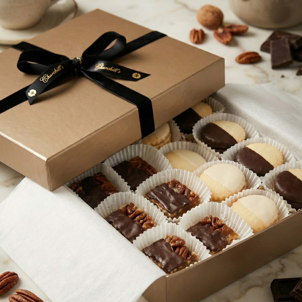 78-Piece Classic Mix Large Gift Box-78-piece_classic_edit_LG-Family and group size - our signature mix gift boxes filled with a selection of Shortbread cookies and Heavenly Pecan Bars-classic mix,gift box,group,large,pecan bars,shortbread,updated 2026-toronto-gifting-churchills-fine-gourmet-gifts
