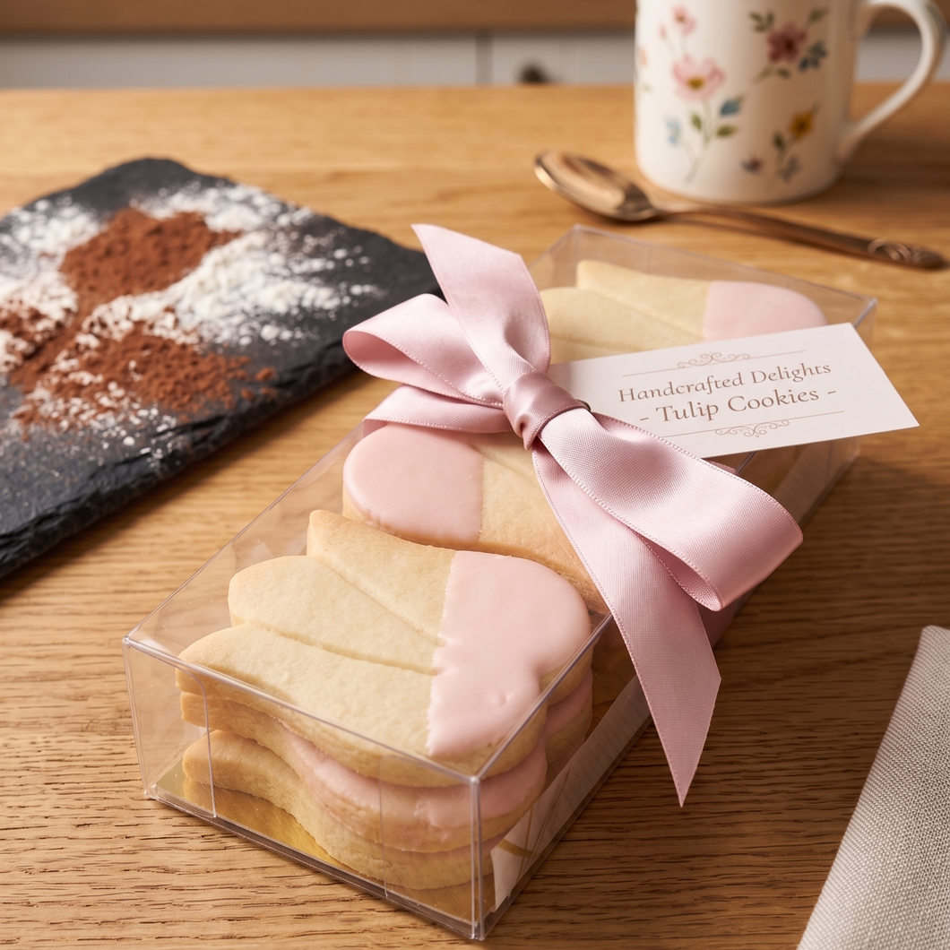 9 Mother's Day Tulips Shortbread cookies dipped in white chocolate in an elegant package
