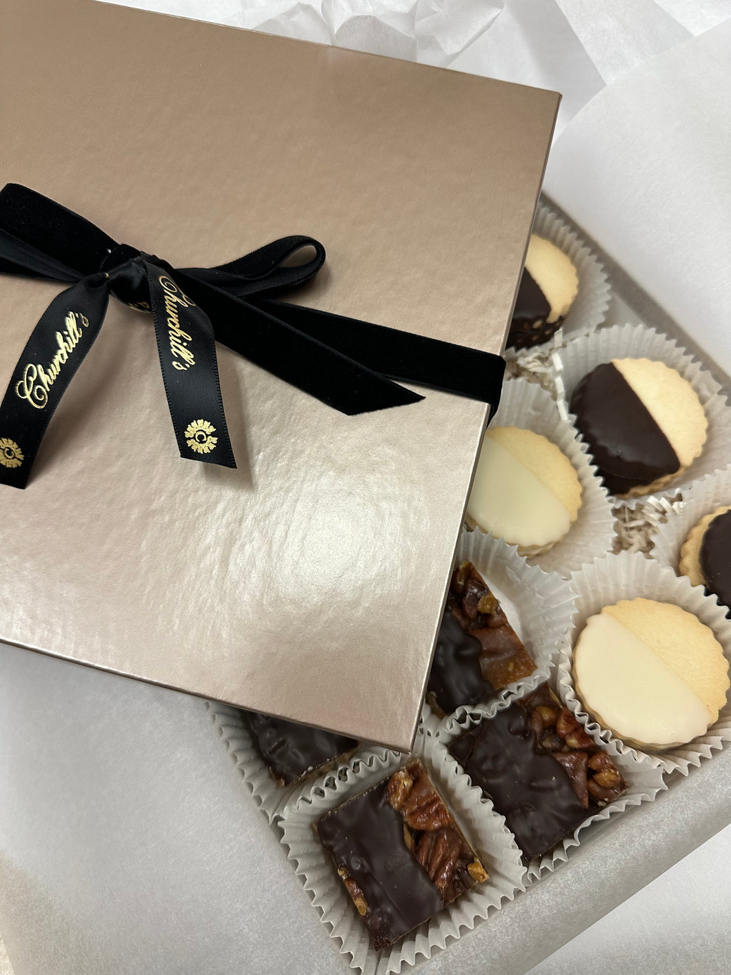 Gift Box $69.95-Classic69.95-Contains 18 shortbread cookies and 12 pecan bars-toronto-gifting-churchills-fine-gourmet-gifts