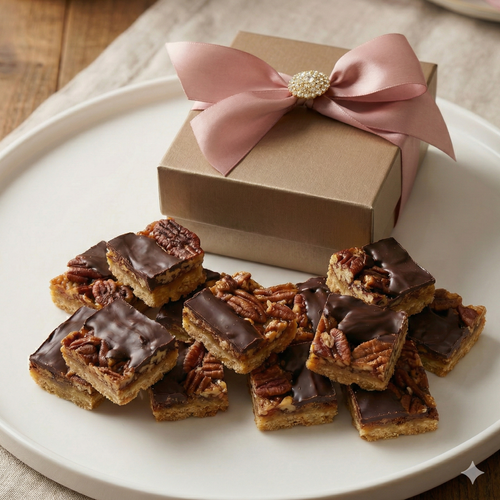 Heavenly Pecan Bars-a_la_carte_-_pecan_squares_-_edited-Shortbread crust, caramel filling, pecans, and chocolate 2.25 each-toronto-gifting-churchills-fine-gourmet-gifts